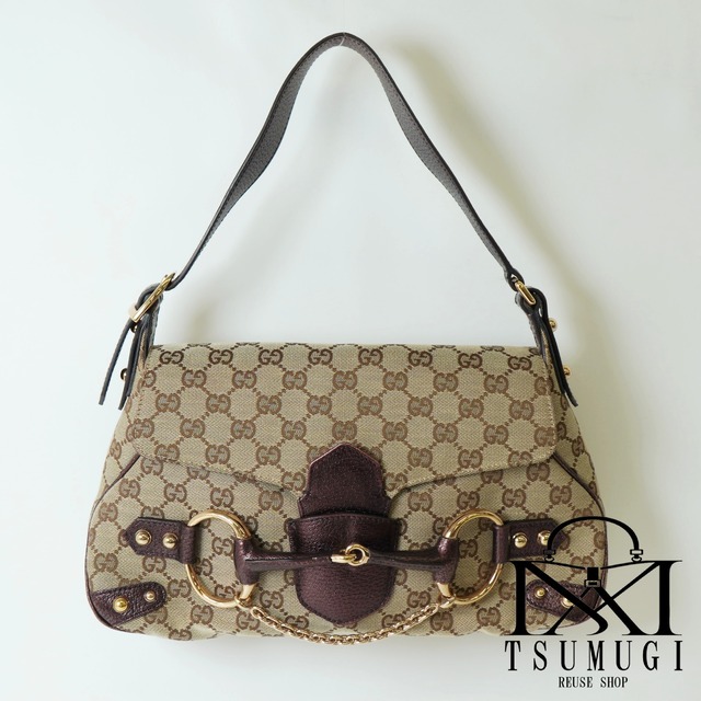 Gucci グッチ GGキャンバス ホースビット キャンバス×レザー ショルダーバッグ 131474