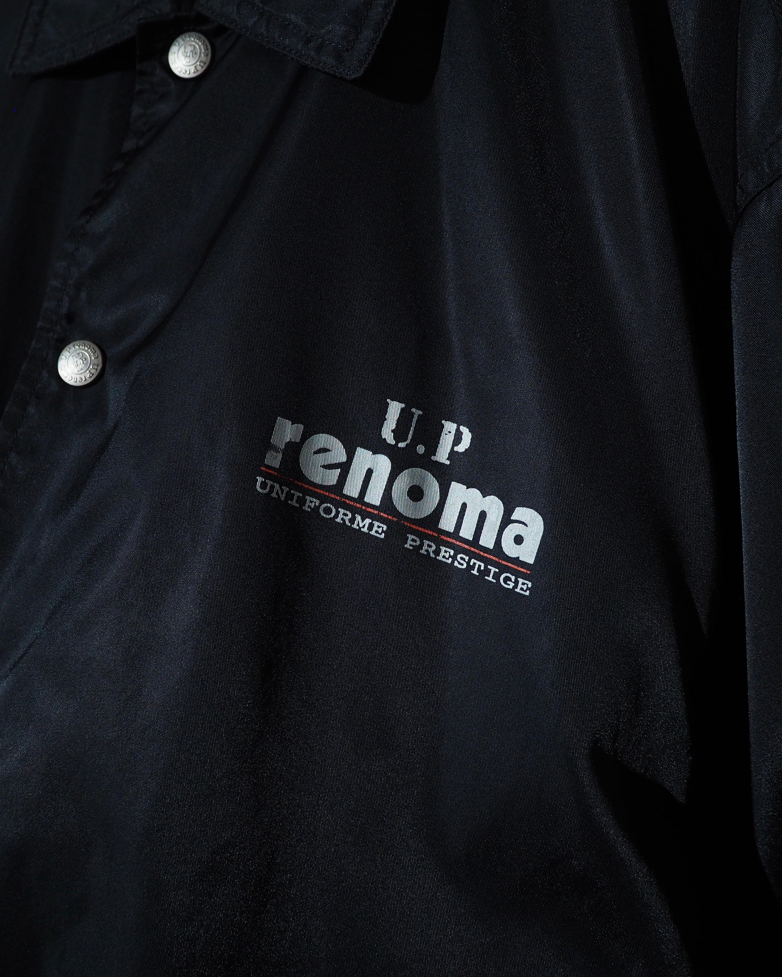 1990s " U.P renoma " Black Shiny Logo Printed Vintage Nylon Coach Jacket