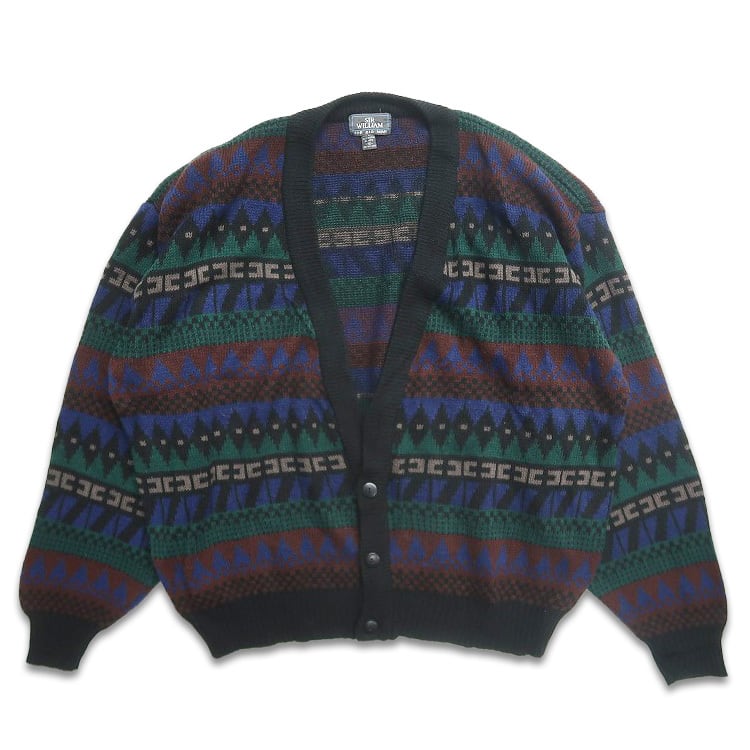古着 90年代 SIR WILLIAM アクリル カーディガン 総柄 表記：1X
