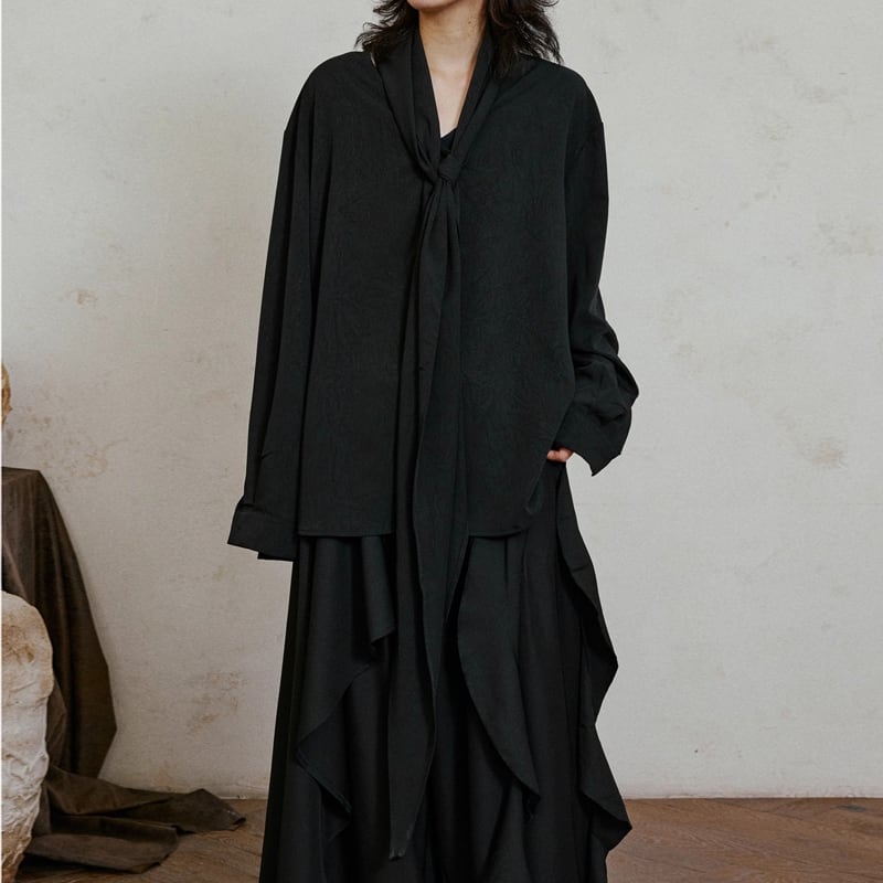 リボンタイ 長袖 オーバーサイズ シャツ 3color MTO0423