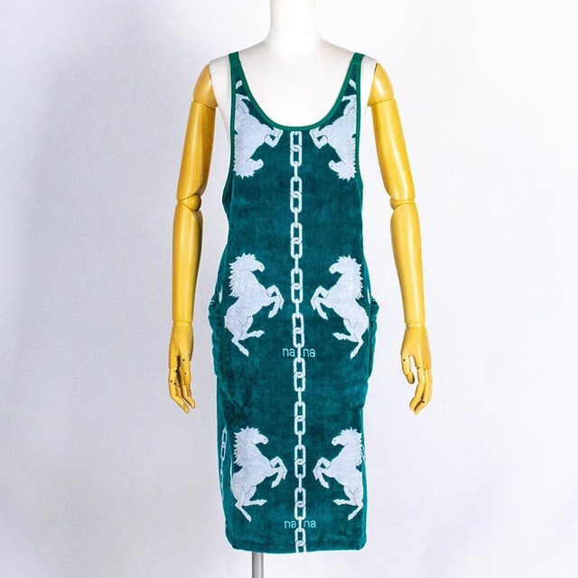 エプロン　横浜ナナ　湘南ナナ　NANA　DXエプロン　ホース柄　グリーンシロ　nn-dxeps21I