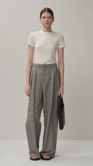 ATON -ROUND COTTON LINEN | WIDE EASY PANTS- :CHECK,