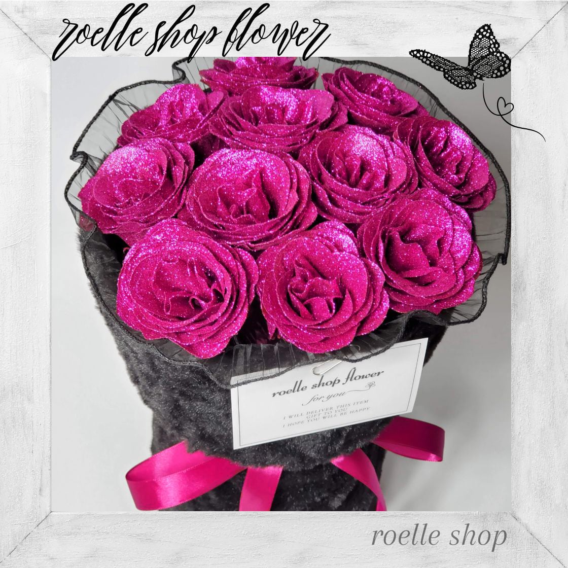 G-1 グリッターローズ アーティフィシャルフラワー ラメ付き もこもこ