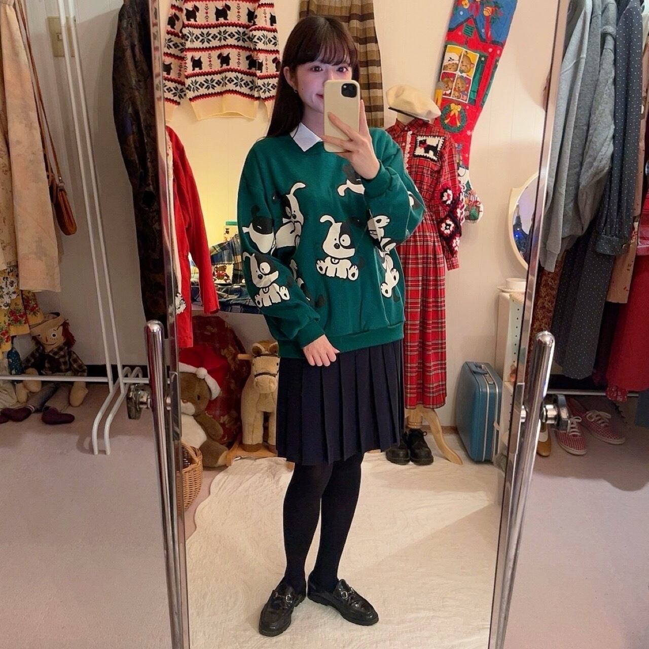 navy knit pleats mini skirt