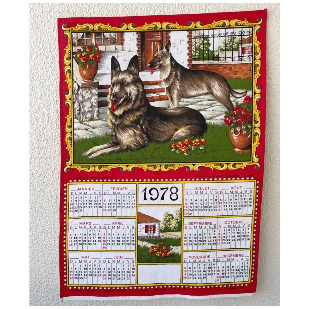 フランス ヴィンテージ ファブリックカレンダー クロス タペストリー