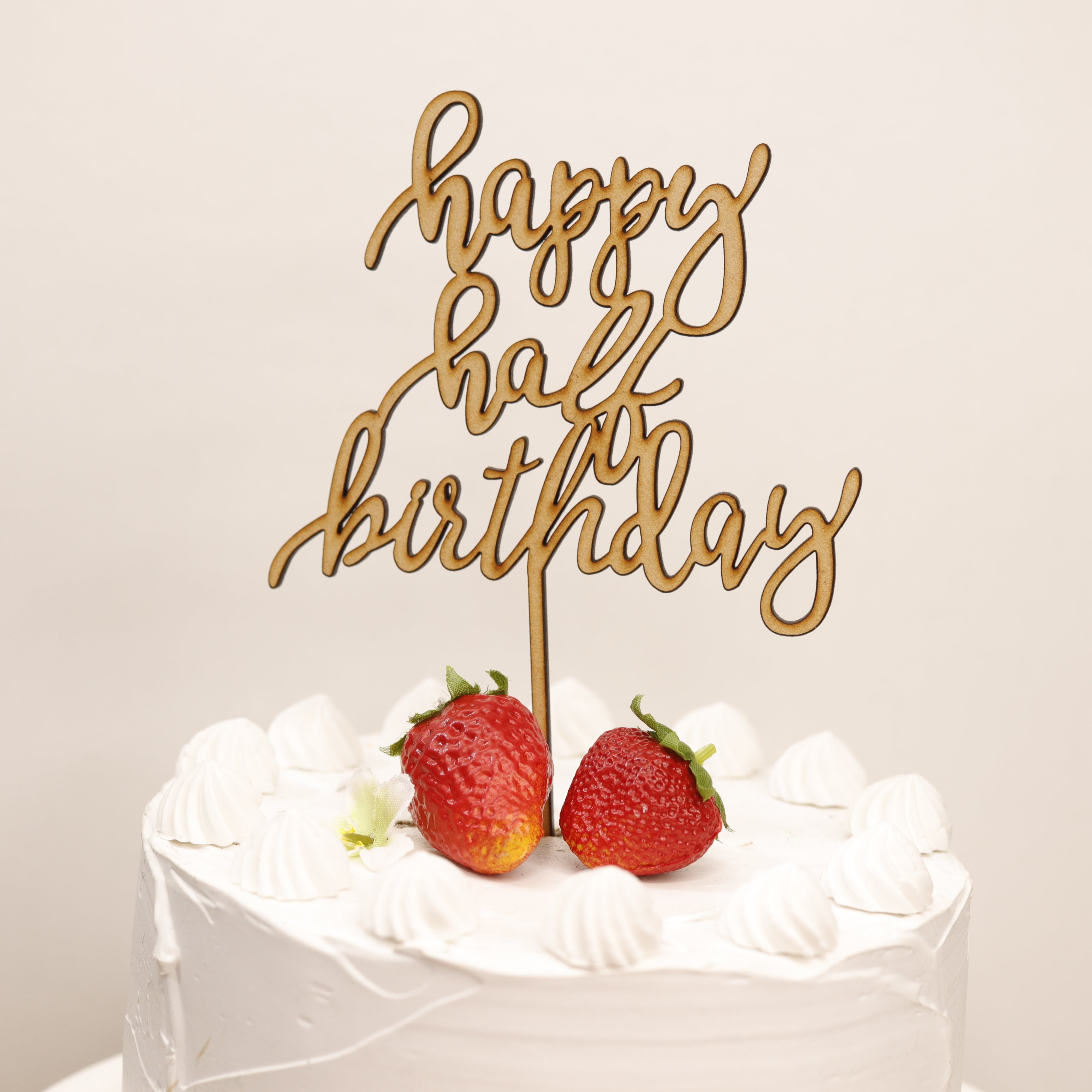 Happy Half Birthday 10cm ハーフバースデー ケーキトッパー 飾り 飾りつけ 誕生日 木製 Bankobo