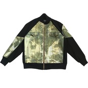 再構築 ブリーチ染めデニム ジャケット BLEACH DENIM MIX BOMBER JACKET GREEN denimbomberjk102