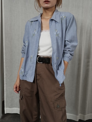 <vintage>button flower check blouson