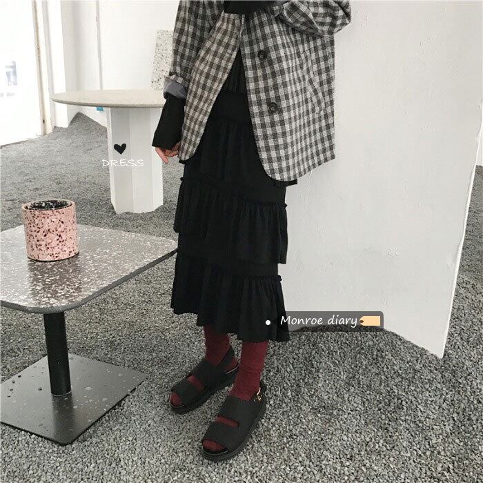 スタンダードブラックスカート ドレス スプリング薄手ロング レトロ 春物 モンロー33313776153