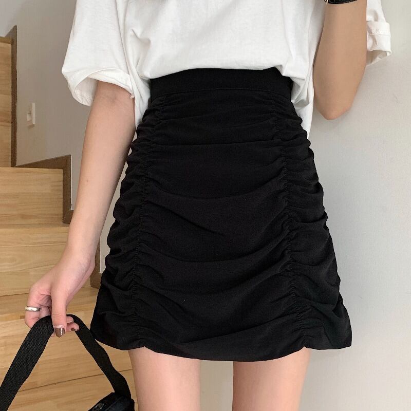 ハーフレングススカートレディースサマードレス2020新バージョンの折り目、アンチグレア、ハイウエスト、細いaラインオールマッチバッグヒップショートスカート 1号婦人38563950975