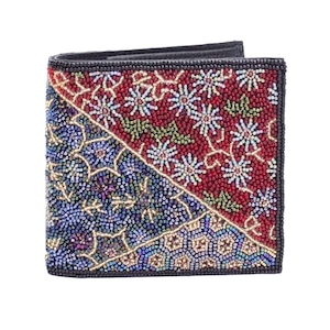 ビーズ刺繍折財布(#052 赤帯柄)