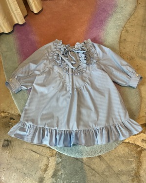 naoki tomizuka 【stripe frill shirts -L.blue-】