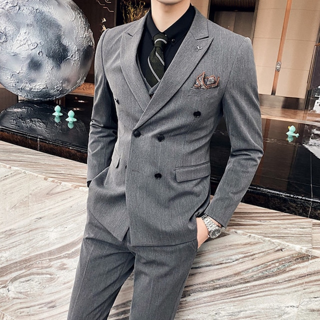 ダブルブレスト　ビジネスカジュアルスーツ　スリーピース　２カラー　A1487