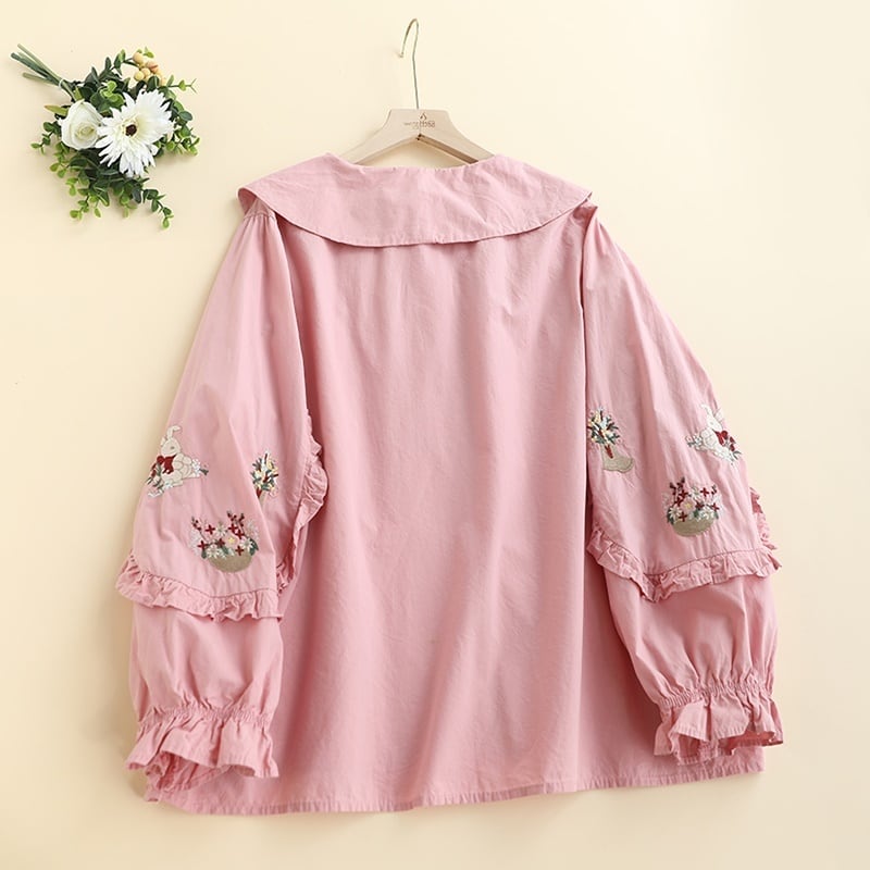 スクエアカラー森ガール刺繍フリルブラウス W1086 | Wild❁Garden