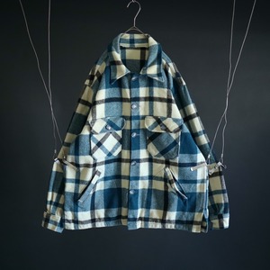 70-80s' vintage over silhouette check art design wool jacket