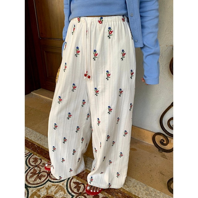 embossed eyelet fflower drawstring pants　2litr06172