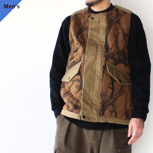 【ラスト１点】norbit ウールボアフリースベスト Horn Tree Print Wool Boa Vest （Brown）