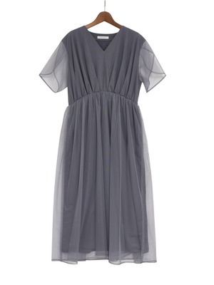 PANO-OP-103 ∫ OVER TULLE JERSEY DRESS_GRAY