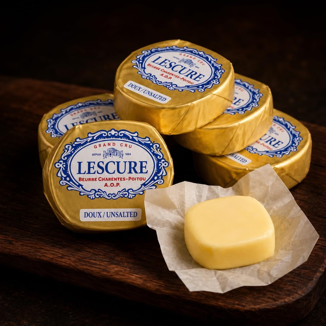 フランス産 グラスフェッド レスキュール AOP 無塩発酵バター 15g×20個 300g|冷蔵・個包装|シャラント・ポワトゥー AOP|French Lescure AOP Unsalted Cultured Butter Portions