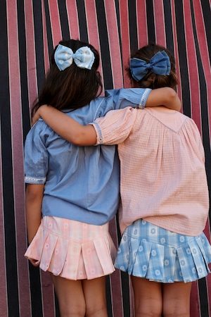 SET-PLEATED  SKIRT+PANTY - Blue jacquard flower - 4y, 6y  / Bonjour Diary