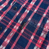 RED EAR レッドイヤー ポールスミス ネイティブ チェック柄 半袖 ワーク シャツ M /インディゴ×レッド/メンズ/猫目ボタン