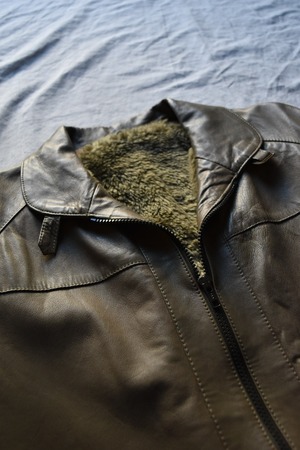 Khaki Leather boa Blouson