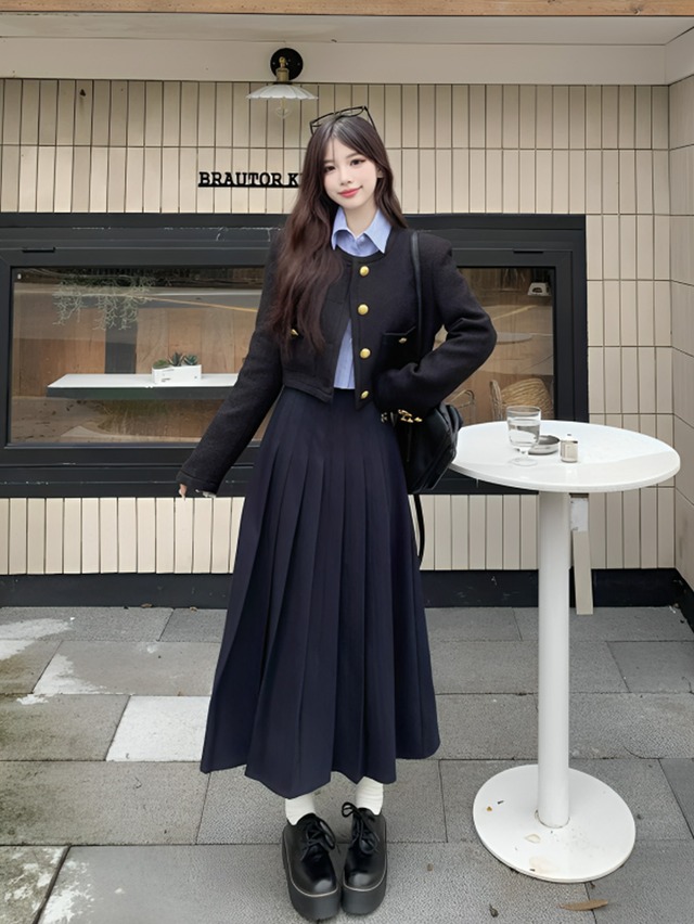 きれいめカジュアルツイードジャケット&シャツ＋スカートセットアップ