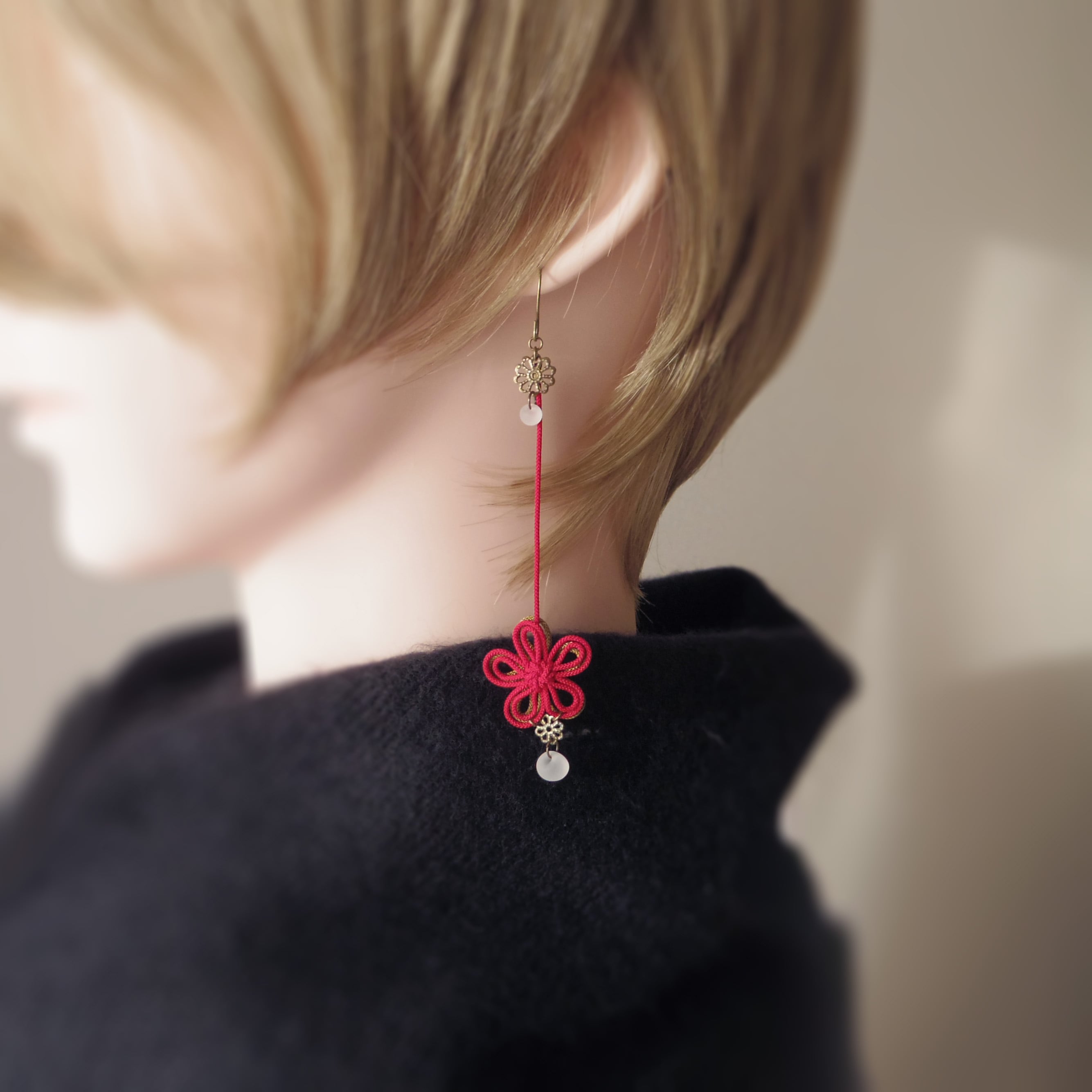 【新作】ピアス「賑ふくら」(赤×カーキ)