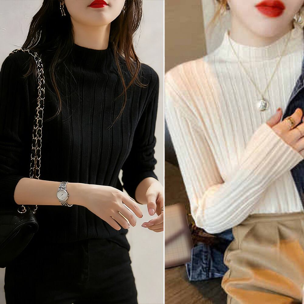 プチハイネック リブニット トップス 長袖 レディース 秋冬 きれいめ 大人 かわいい おしゃれ カジュアル シンプル ビジネス オフィス 大人可愛い 大人女子