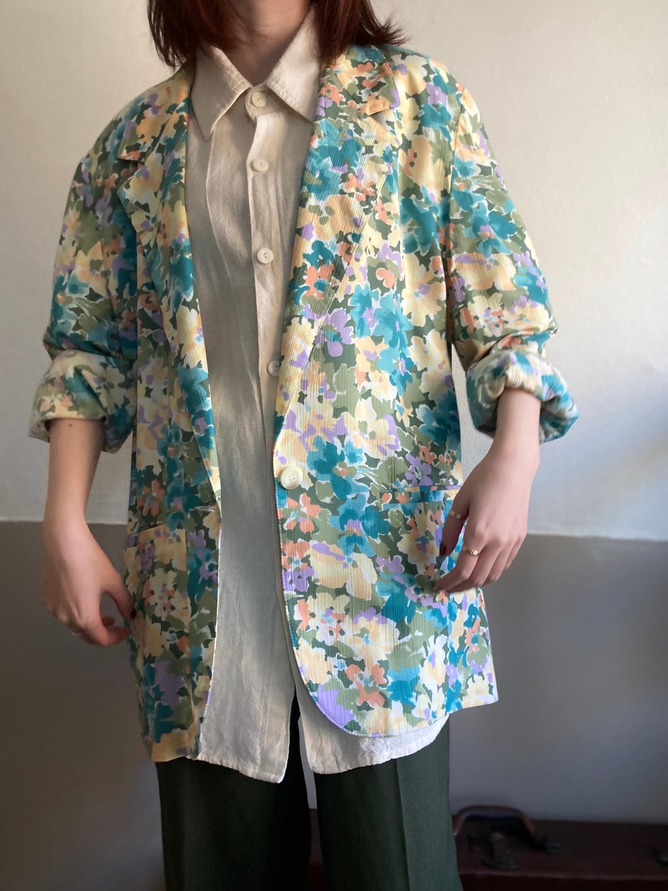 1990s Green Floral Oversized Tailored Jacket | Sugar Spun Sister