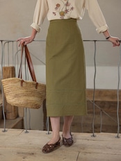 Provence Linen Blend Straight Skirt F0776