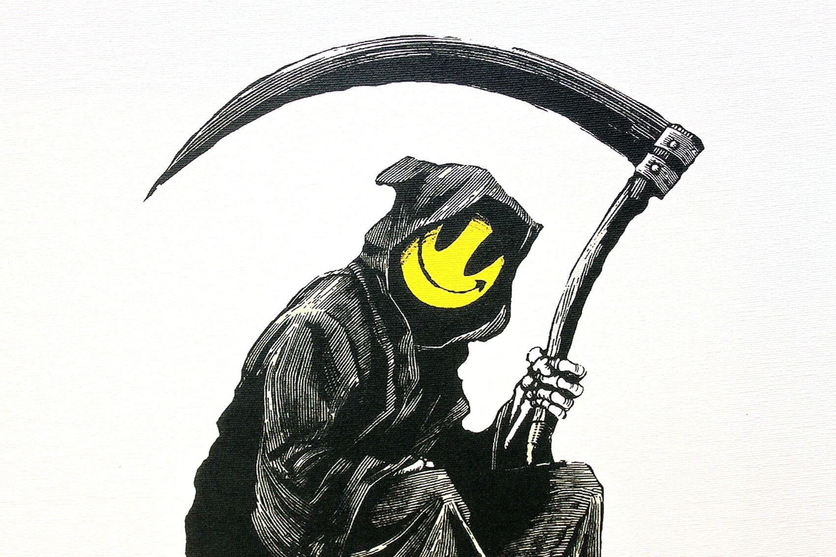 バンクシー「グリム リーパー/Grim Reaper」展示用フック付きキャンバスジークレ