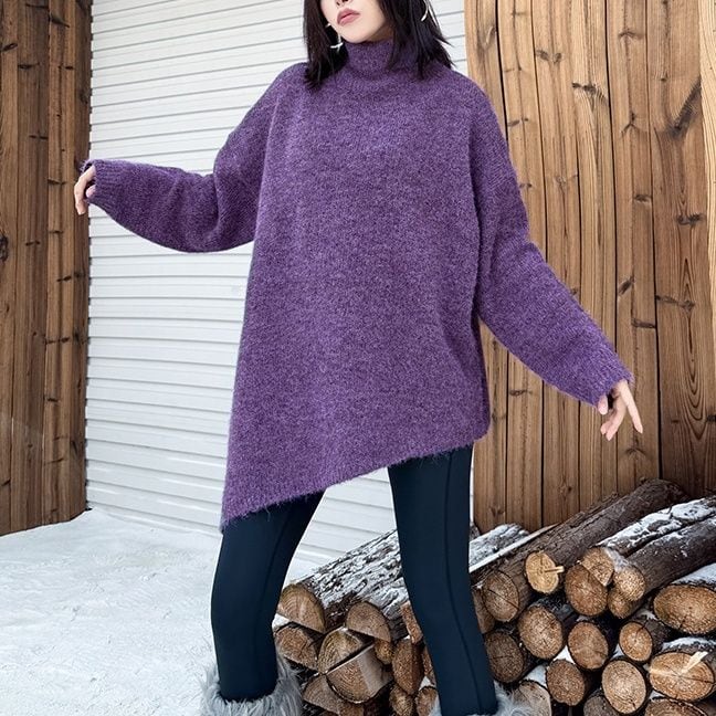 SOLID TURTLE NECK ASYMMETRIC DESIGN PULLOVER KNIT 3colors M-15166