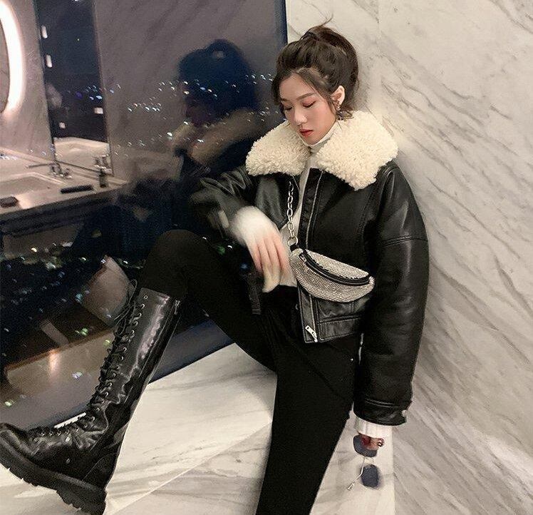 ボア襟 レザー ジャケット アウター 上着 もこもこアウター ショート
