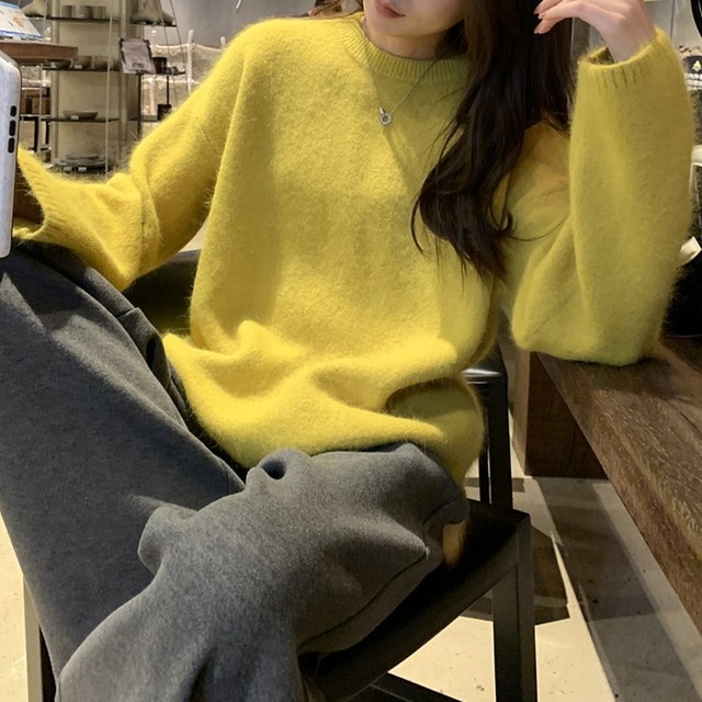 クルーネックソフトニットプルオーバー 2color [am03507]