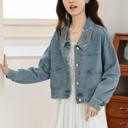 刺繍カラーデニムショートブルゾン ・75831