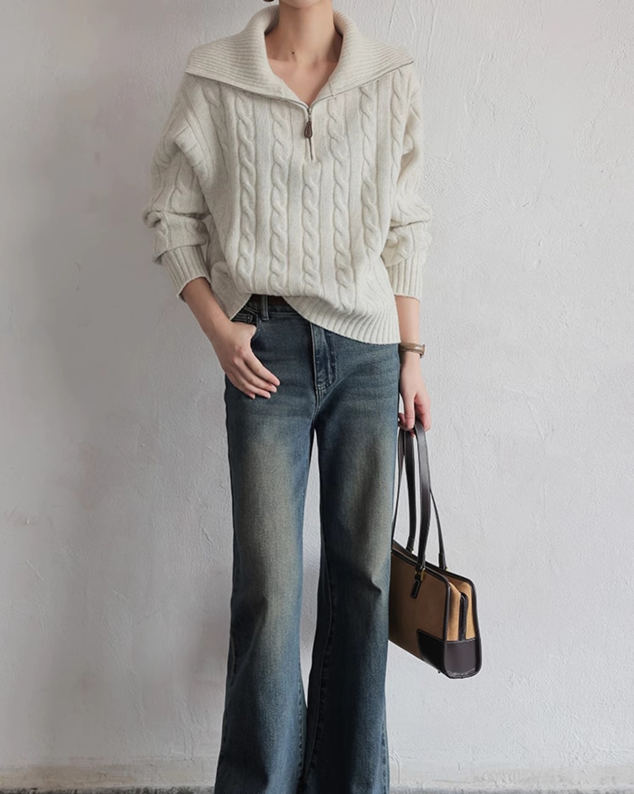 Half zip cable Knit　T20335
