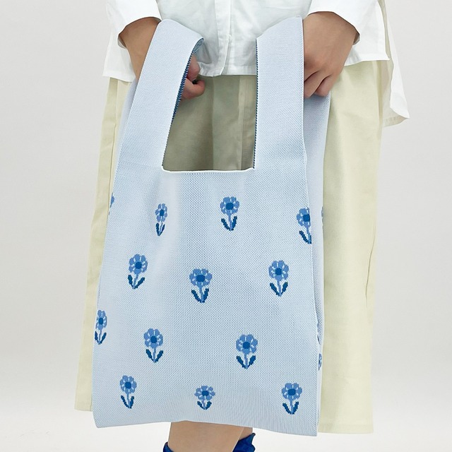 【Aiko Fukawa】布川愛子 KNIT MARCHE BAG  お花を掲げるうさぎたち ニットマルシェバッグ