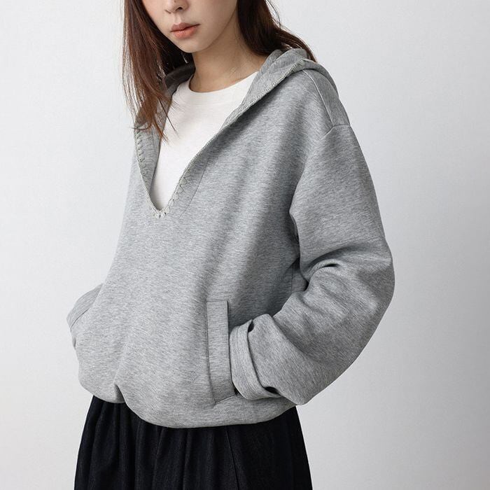 deep v-neck pullover hoodie 14290