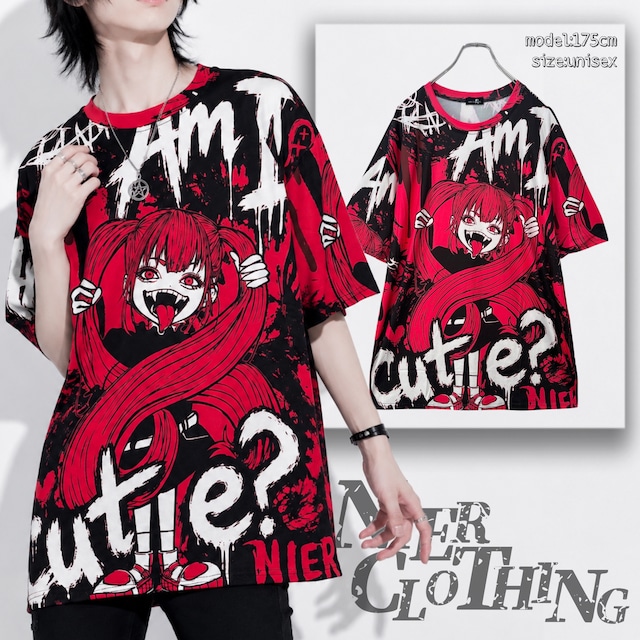 本販売前シークレット60%セール「I am cute?」GRAPHIC TEE【RED×BLACK】