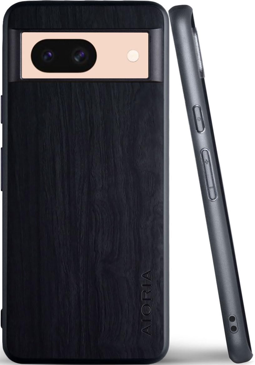 Aioria スマホケース for Google Pixel 8A 5G 互換性あり ウッドパターン スタイリッシュで丈夫な携帯電話ケース あふれる 木目柄 保護 (Black)