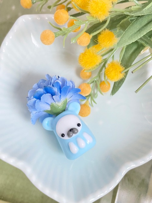 ☆ひなた様ご注文分☆『ベビーブルーだるだる　青ポンポンのお花の帽子をかぶって』置物