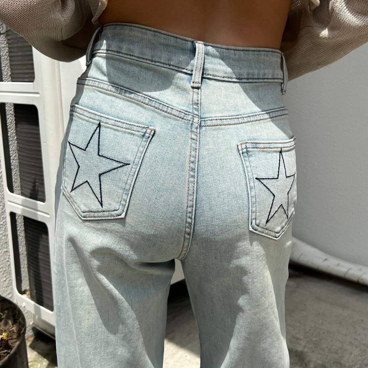 バック星柄プリントストレートデニム_LN02305