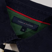 TOMMY HILFIGER トミーヒルフィガー ボーダー 天竺 長袖 ポロシャツ XL/ホワイト×ネイビー メンズ