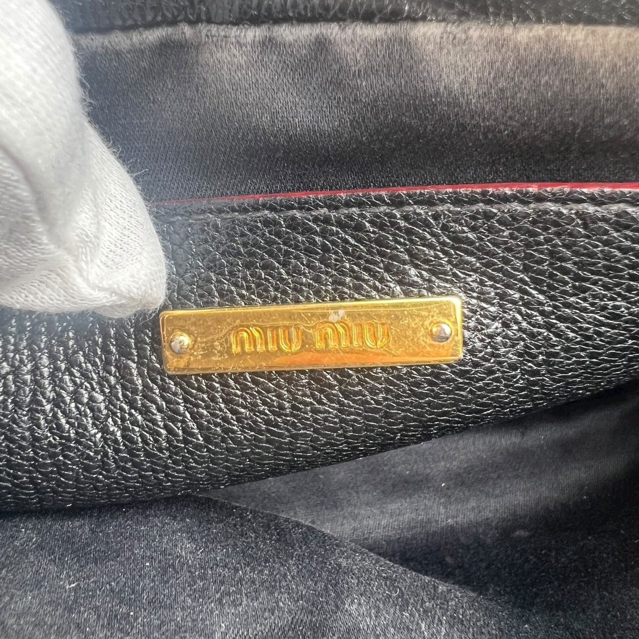 MIU MIUミュウミュウ  リボン レザー ショルダーバッグ ブラック A-10147