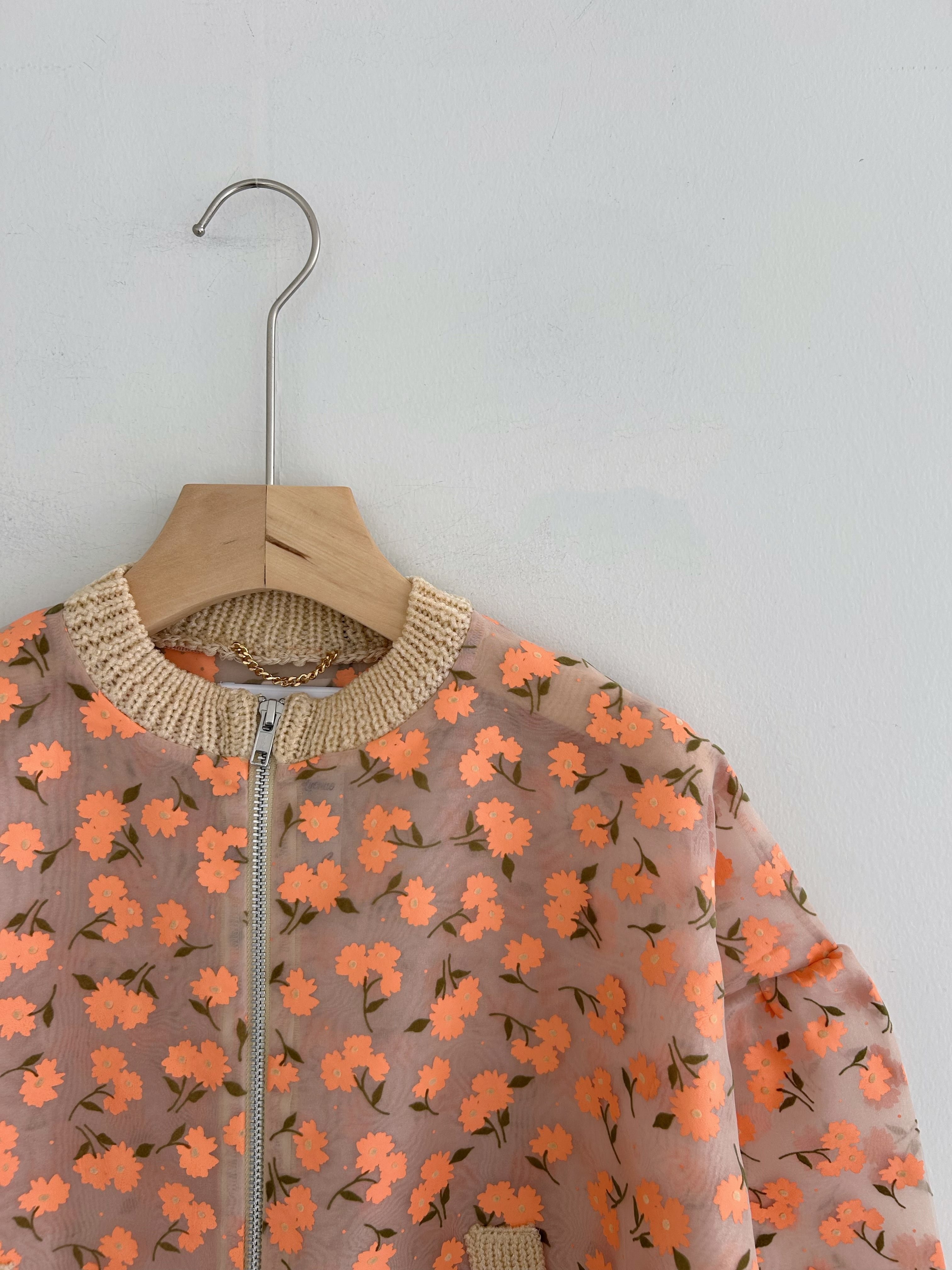 MUVEIL フラワーフロッキープリントジップジャケット　オレンジ　36 MUVEIL フラワーフロッキープリントジップジャケット | KOKO
