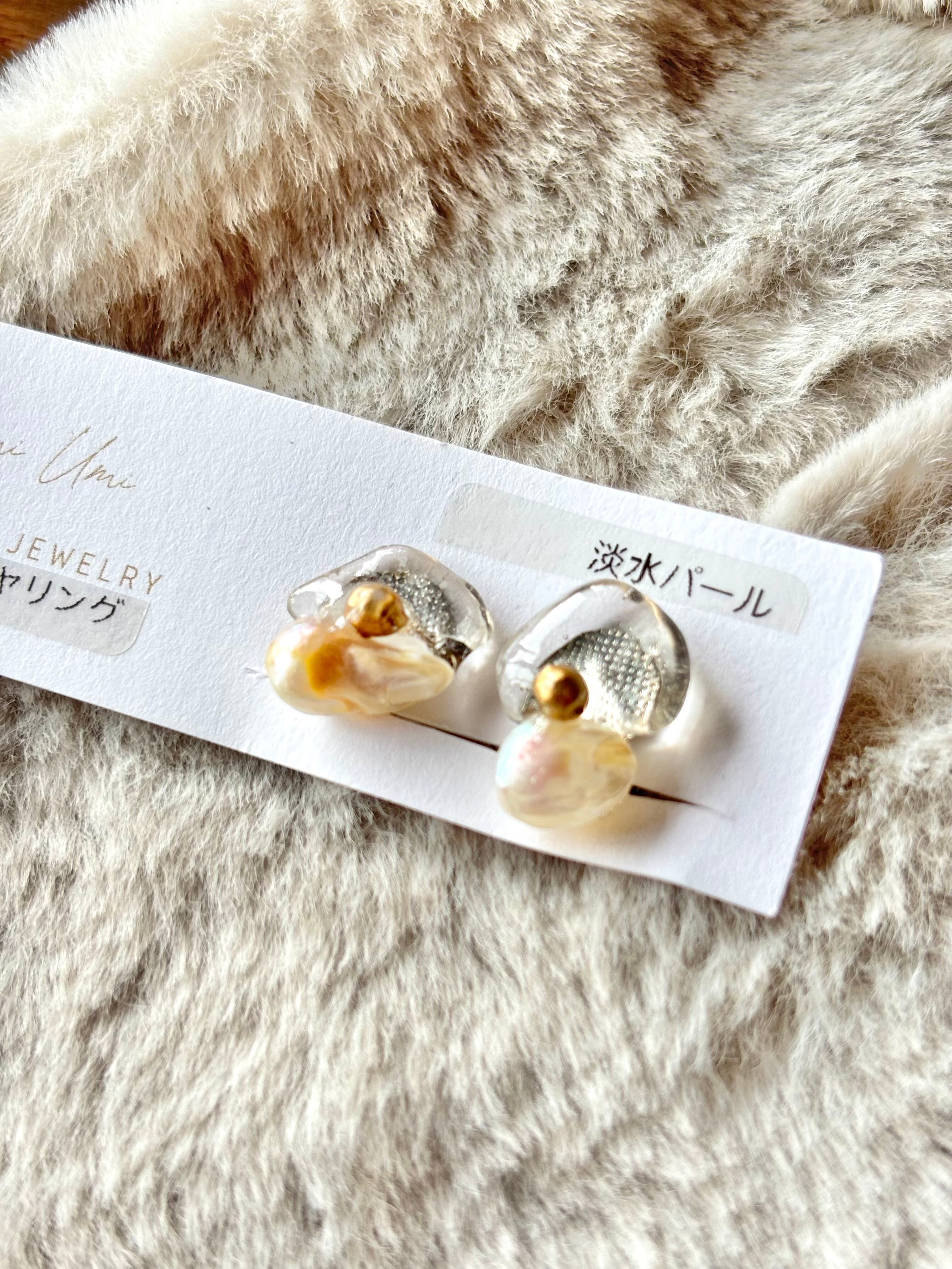 イヤリング*氷見シーグラスとパールno17