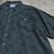 jacquard weave rayon aloha shirt black