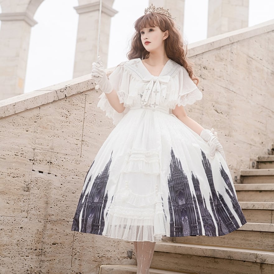 即納 ブラック ホワイト Mサイズ ゴスロリ セットアップ ケープ