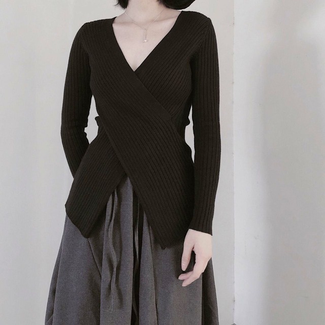 V-neck wrap top design knit C0958